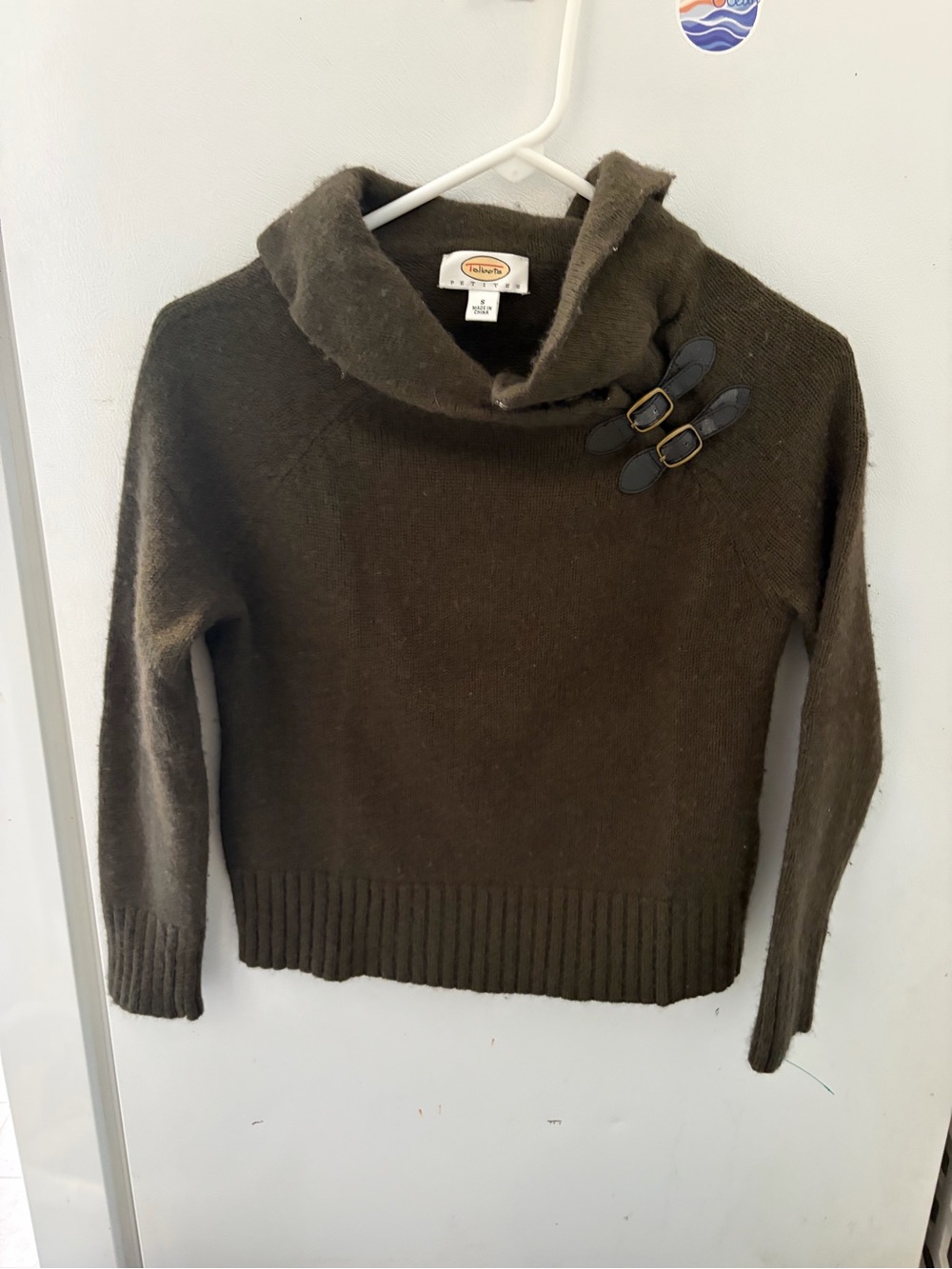 Talbots Dark Olive Cowl-Neck Sweater with Toggle Straps